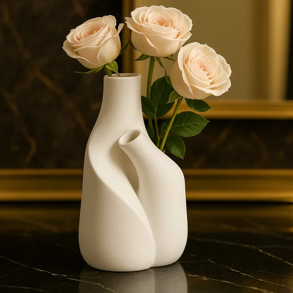 Modern Fibre Twin-Neck Vase – Stylish Decorative Accent - Clarify.pk