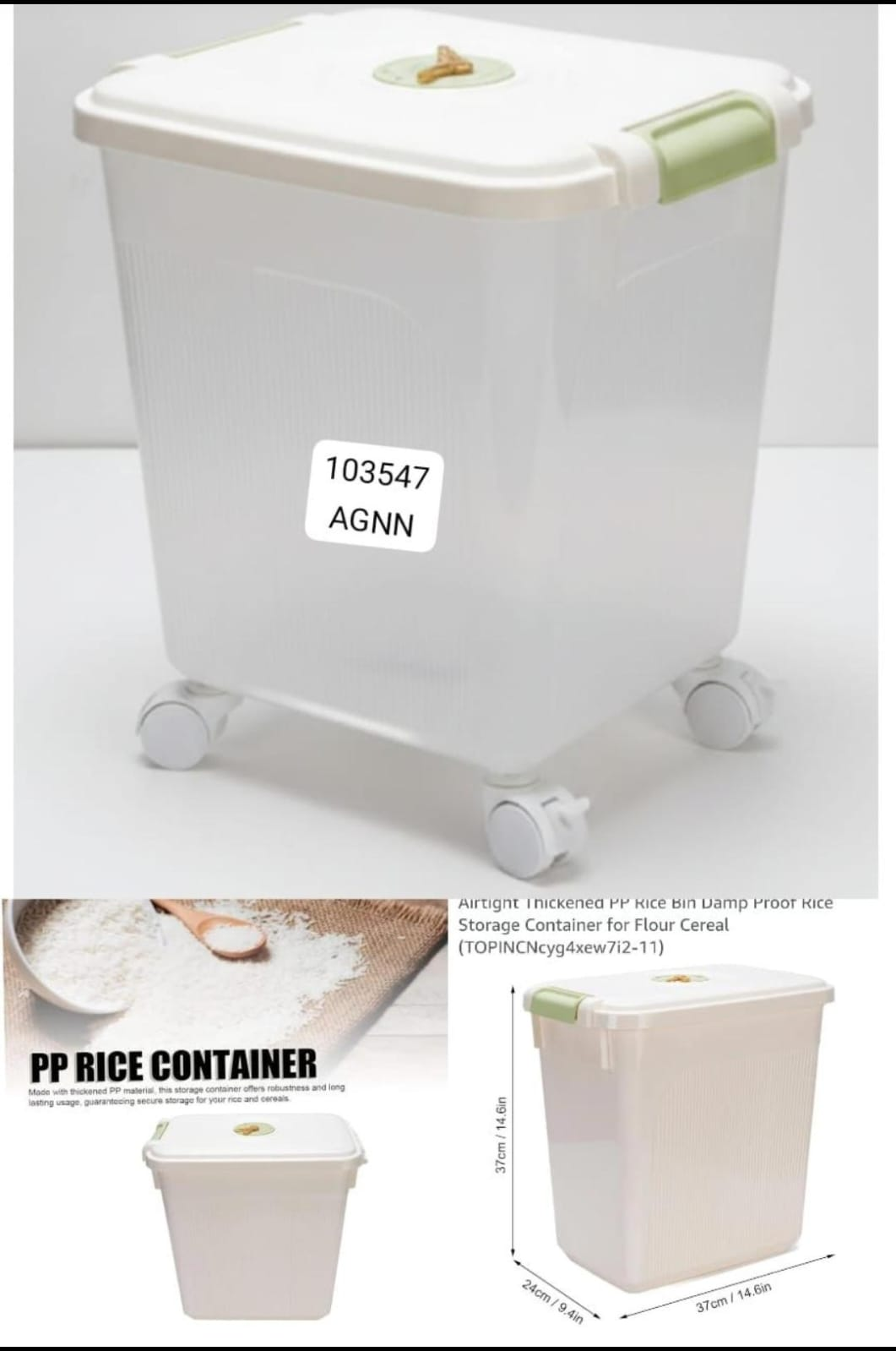 20kg Airtight Rice Storage Bucket with Wheels IT