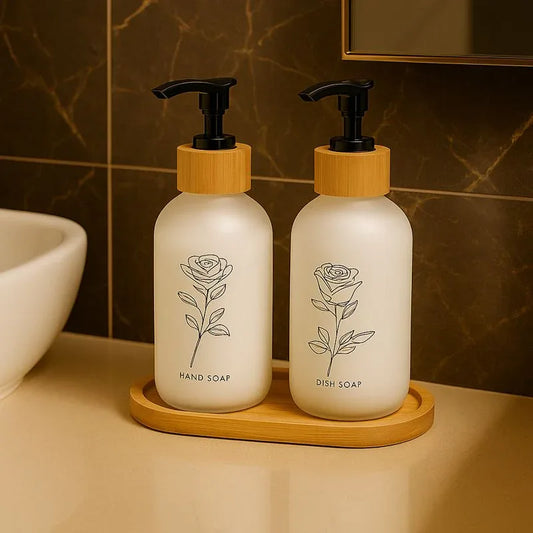 Minimal Rose Design Hand & Body Soap Dispenser Set - Clarify.pk