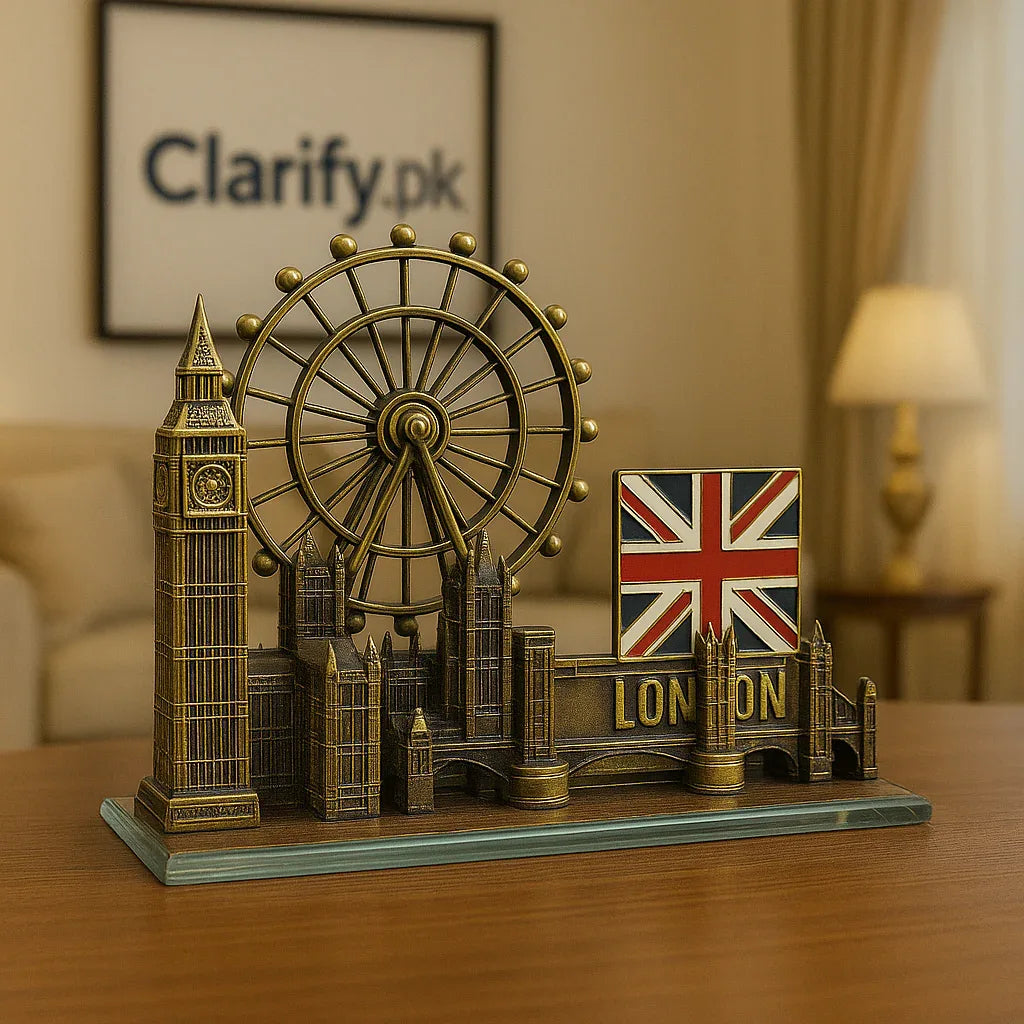 Metal Tower Statue with Crystal Base – London Themed Bronze Showpiece - Clarify.pk