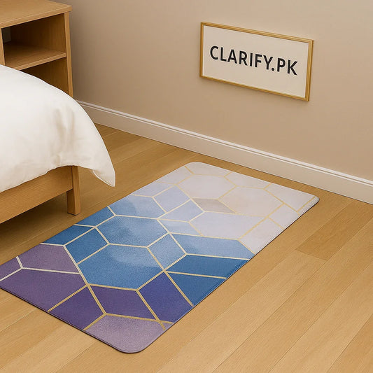 Anti-Slip Rubber Mat – Blue & Purple Cube Print Floor Rug (58 x 118 cm) - Clarify.pk