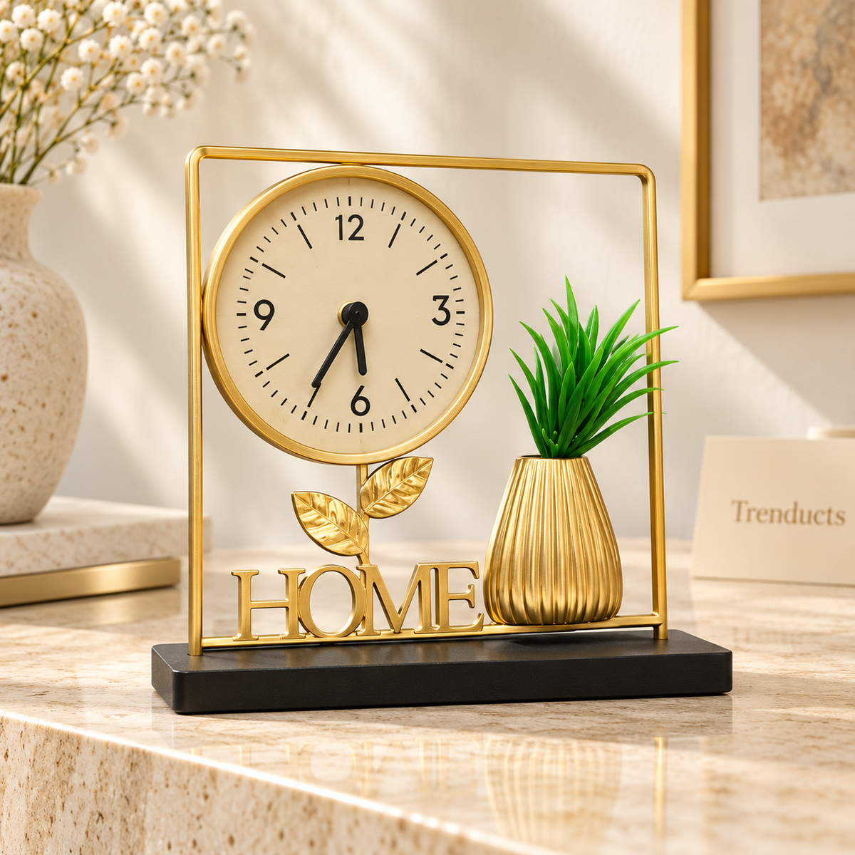 Luxury Metal Table Clock – Gold Home Decor