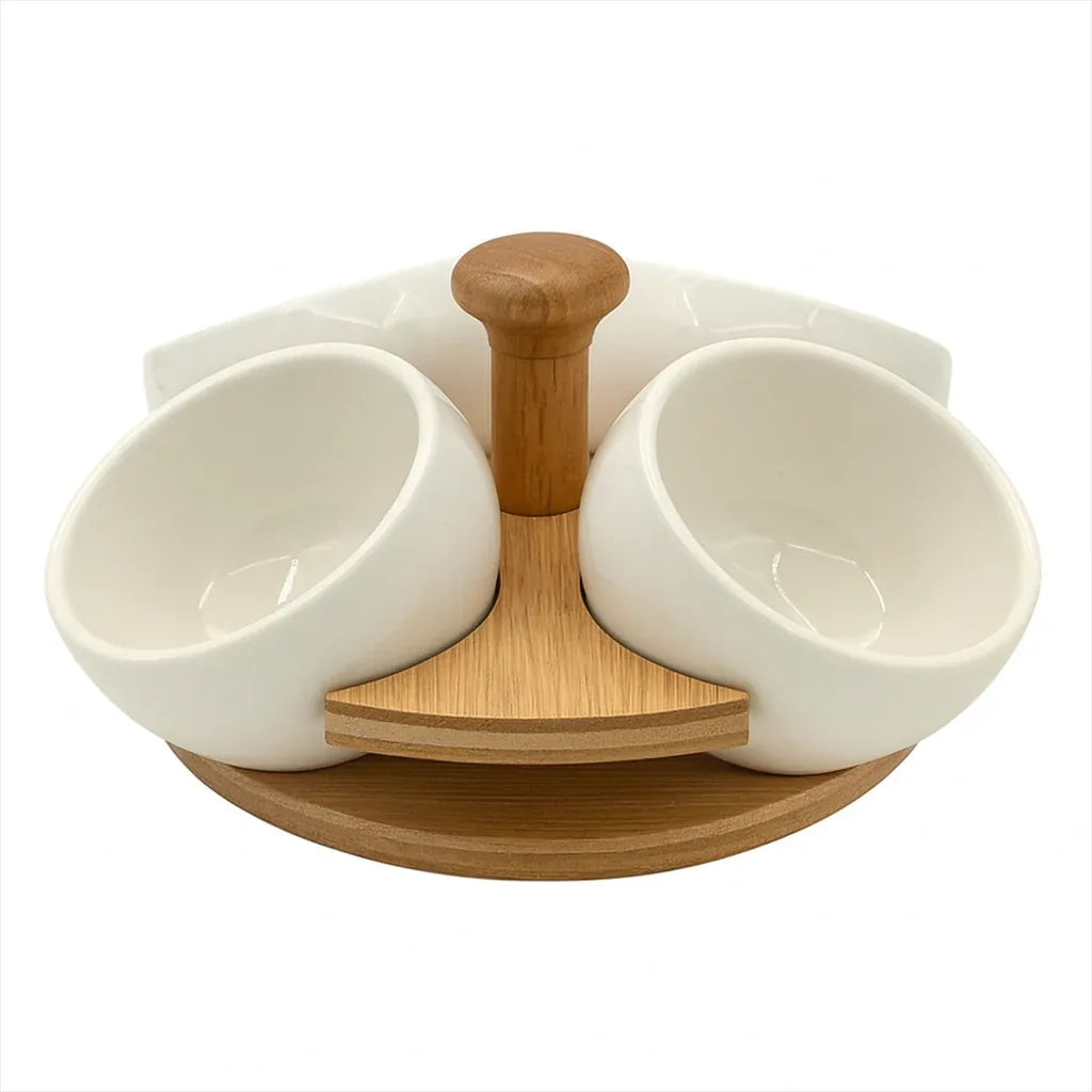 Luxury Ceramic Condiment Bowl Set with Wooden Stand – 4 Pieces - Clarify.pk