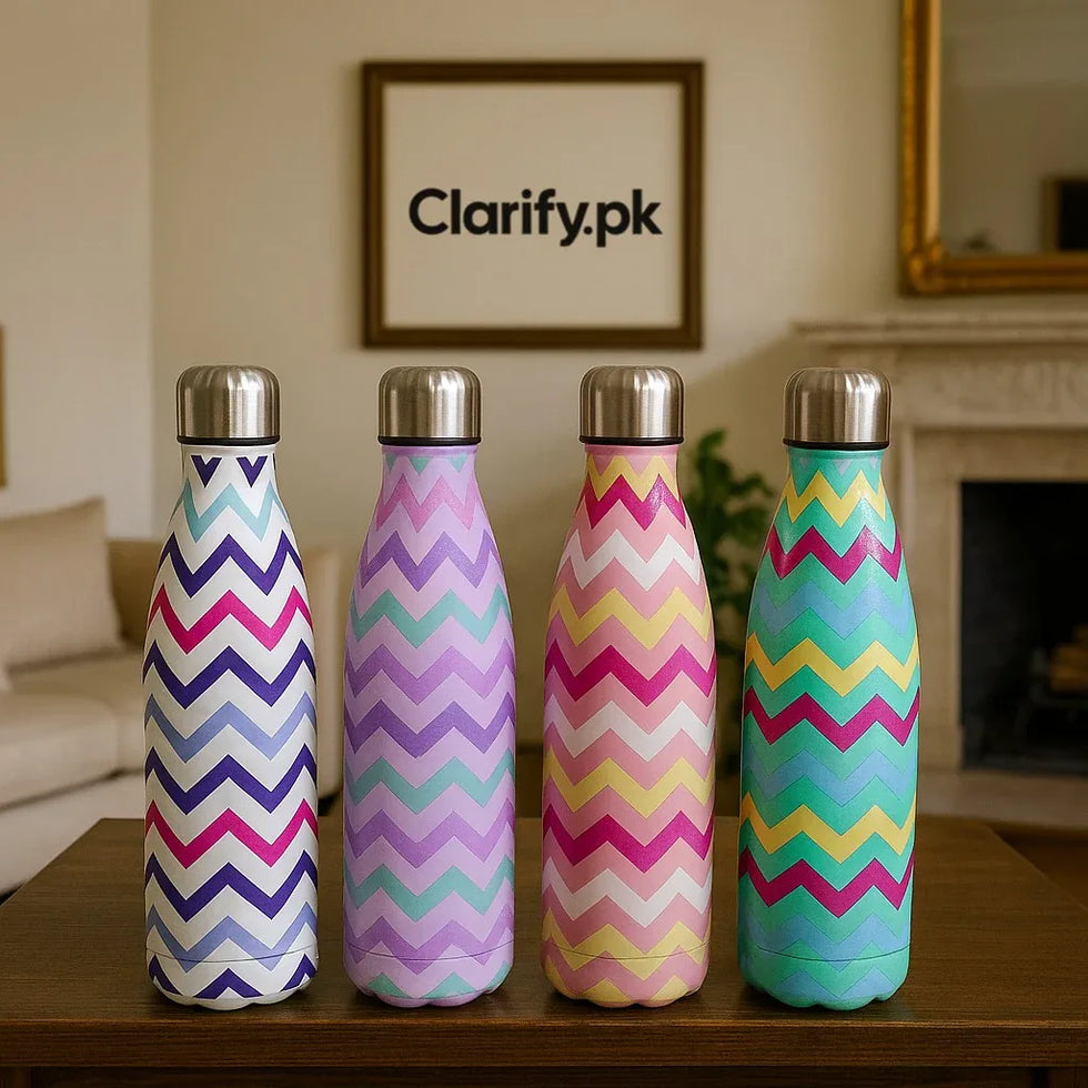 Premium Colorful Zigzag Pattern Water Bottle (each) - Clarify.pk