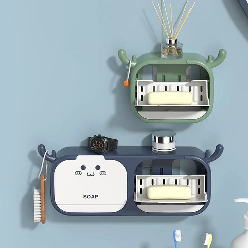 Cartoon Soap Holder Wall Mounted with Drain