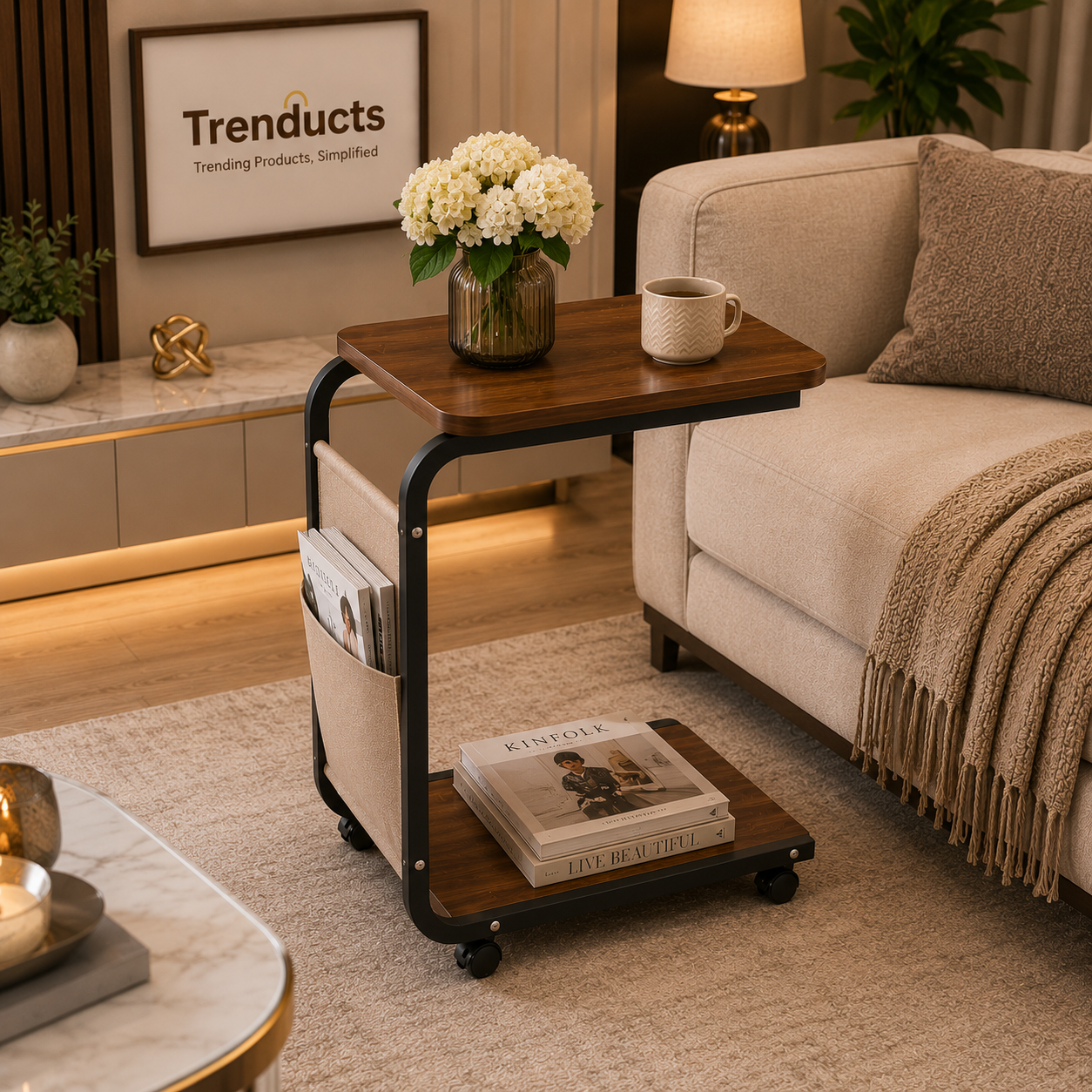 Wooden Sliding Table - Smart Space-Saving Side Table