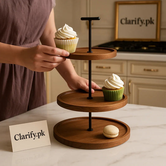 Wooden Cake Stand Shelf – Rustic Display for Cakes & Desserts - Clarify.pk