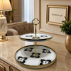 Black Floral Ceramic 2-Tier Pastry Stand