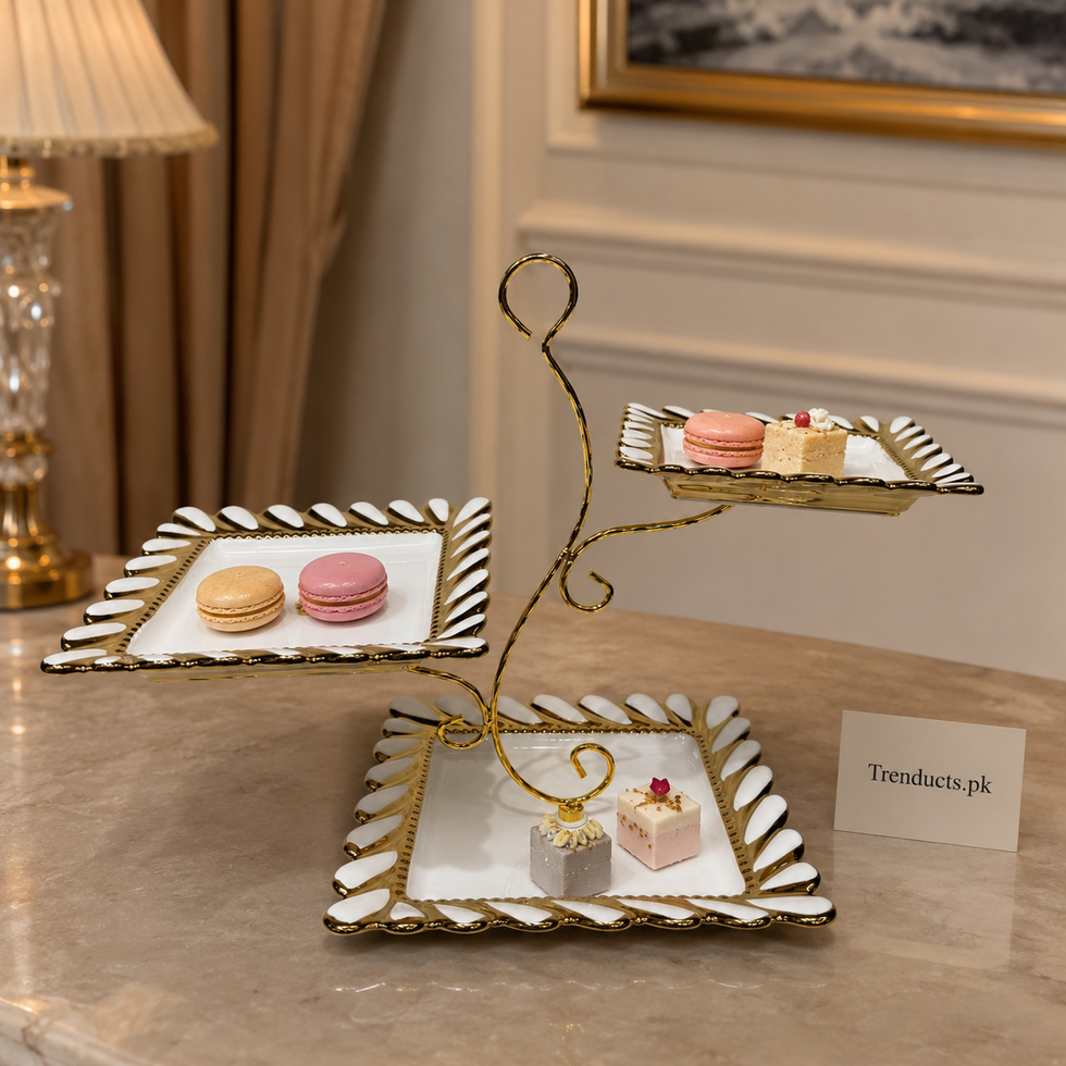 Gold Scalloped Ceramic 3-Tier Pastry Stand