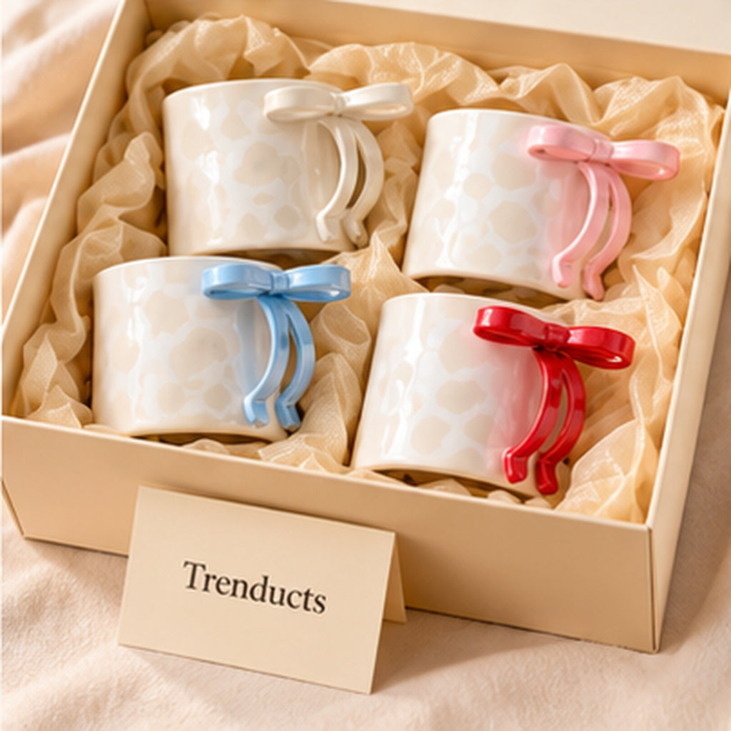 Cute Ceramic Bow Handle Mug - Pearl Glaze