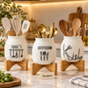 Ceramic Spoon & Cutlery Holder with Wooden Stand