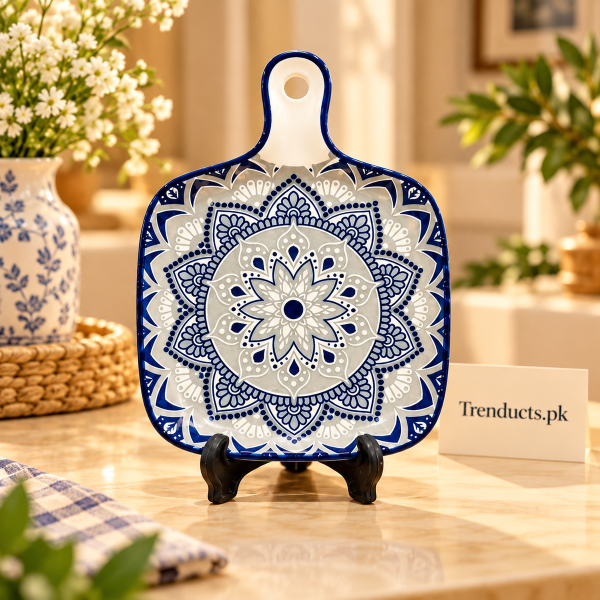 Ceramic Square Serving Platter with Handle