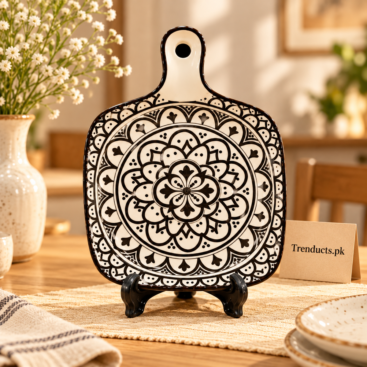 Ceramic Square Serving Platter with Handle