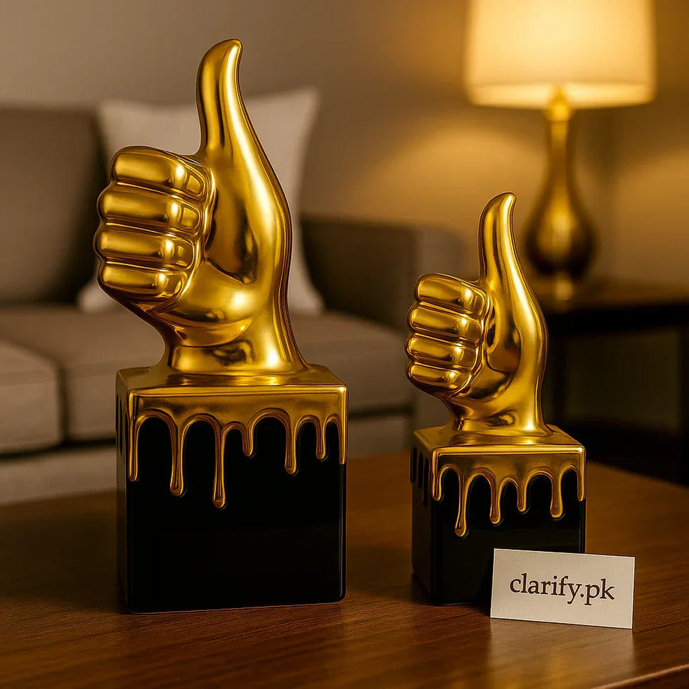 Golden Thumbs-Up Sculpture Set – Modern Decorative Statues - Clarify.pk