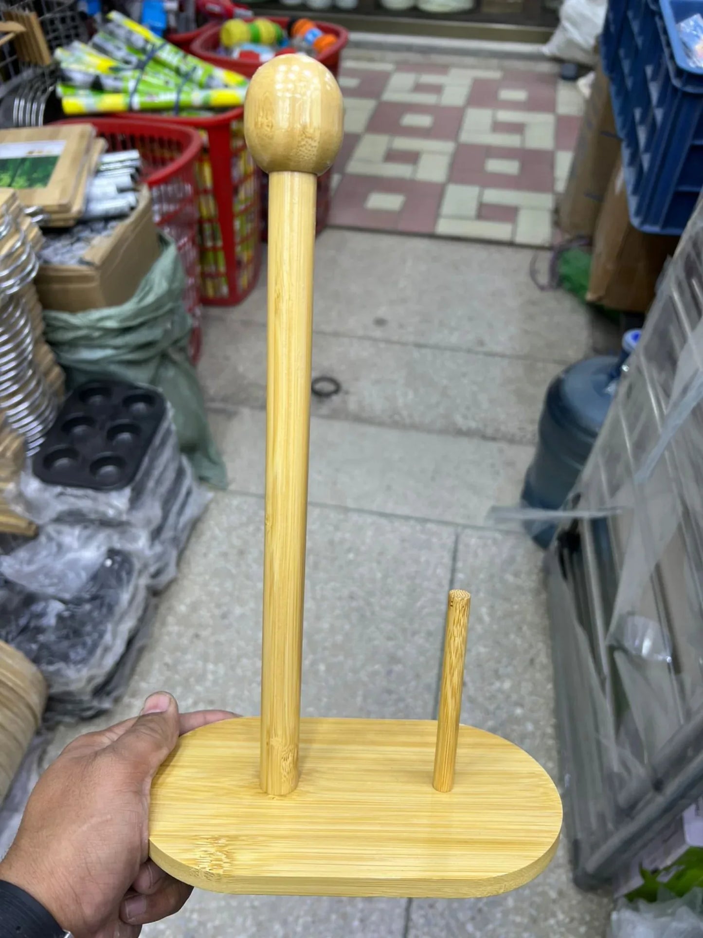 2-ان-1 بانس کچن ٹشو رول ہولڈر اسٹینڈ