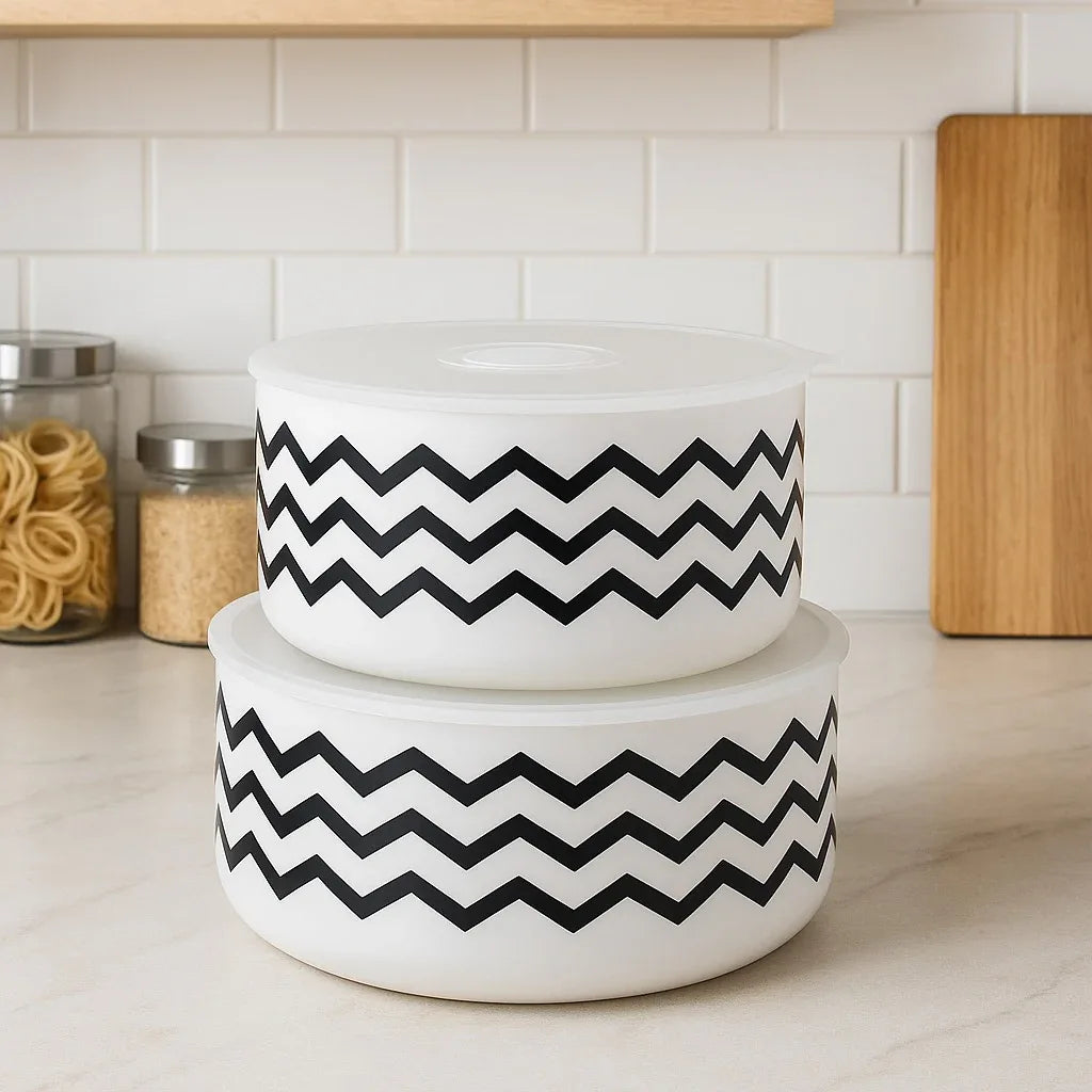Black Waves Ceramic Food Storage Bowl with Lid – Round - Clarify.pk