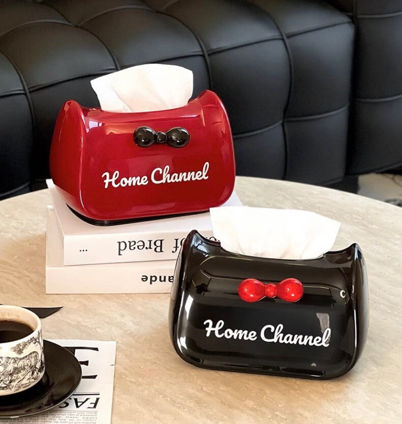 Bow Tissue Box Cover - Glossy Ribbon Tissue Holder