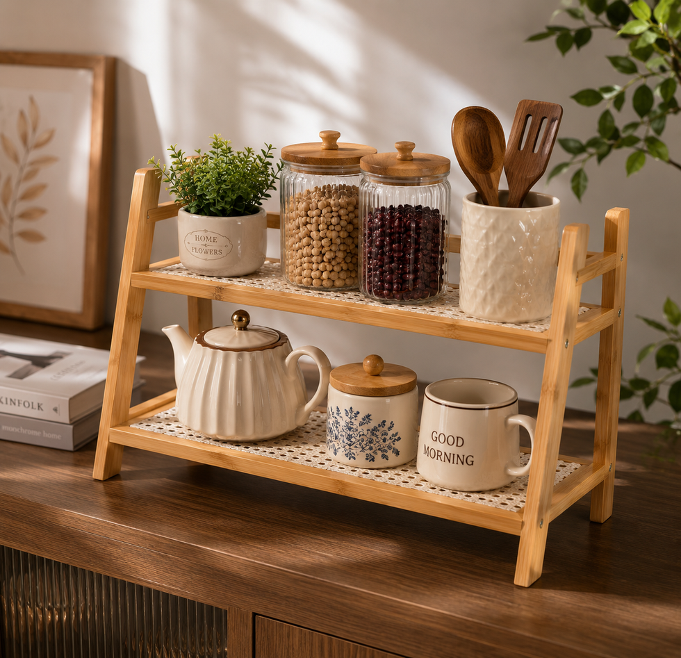 2-Layer Bamboo Multipurpose Rack  & Kitchen Shelf Organizer
