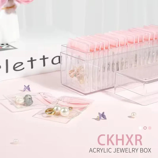 Clear Jewelry Organizer Box with 20 pvc Resealable Zip Bags - Compact Storage Case for Rings, Earrings, Necklaces &amp;  Small Accessories
