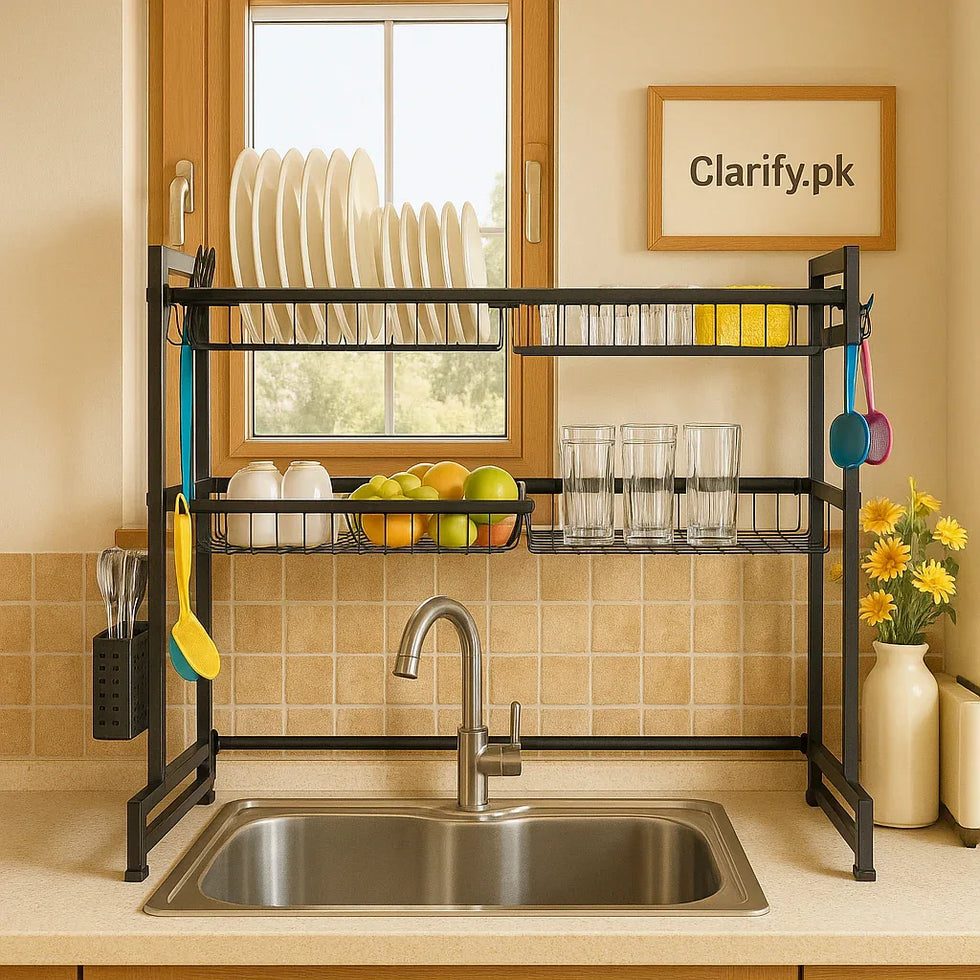 Expandable 2 Tier Over the Sink Rack - Kitchen Organizer - Clarify.pk