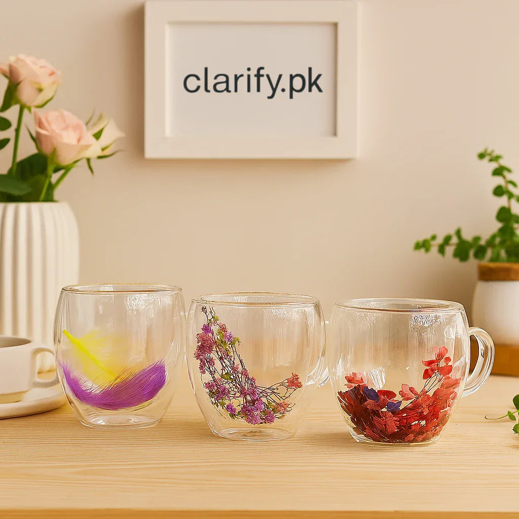 Double Wall Glass Cup Set - Elegant & Durable (each) - Clarify.pk