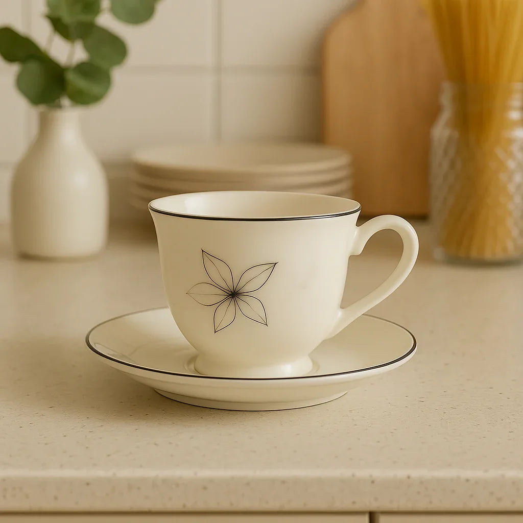 Luxury Floral Porcelain Tea Cup & Saucer Set – 6 Pieces - Clarify.pk