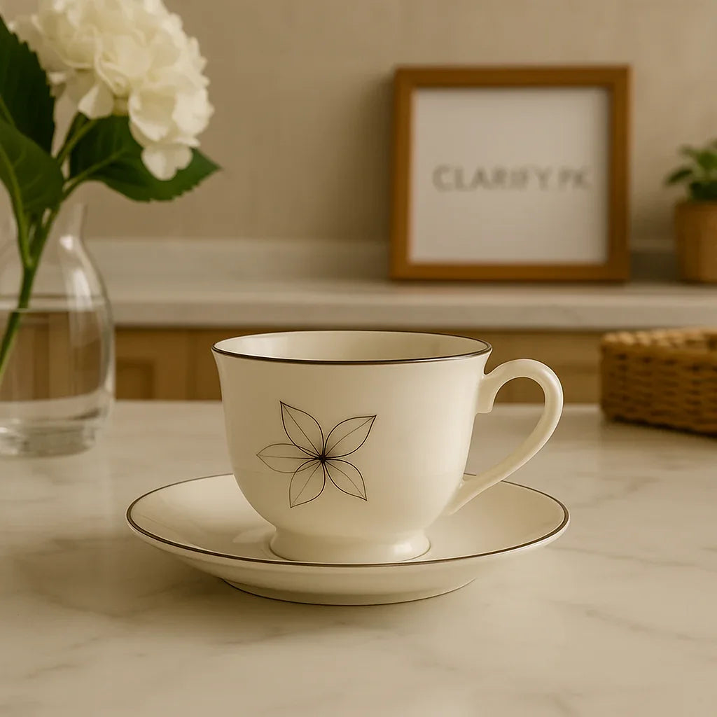 Luxury Floral Porcelain Tea Cup & Saucer Set – 6 Pieces - Clarify.pk
