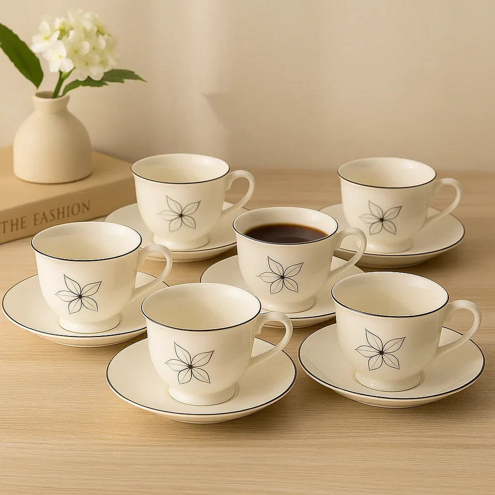 Luxury Floral Porcelain Tea Cup & Saucer Set – 6 Pieces - Clarify.pk
