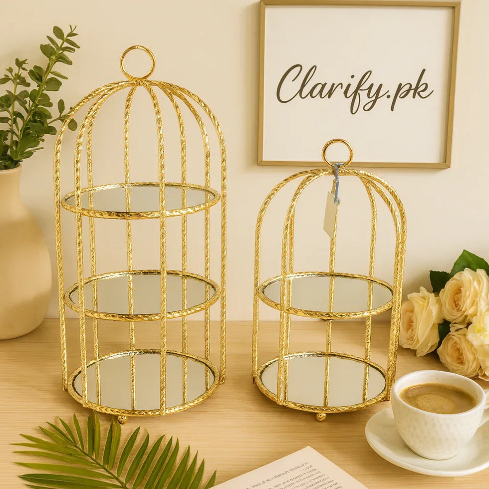 Luxury Home Decor Shelf - Elegant Gold Cage Design - Clarify.pk