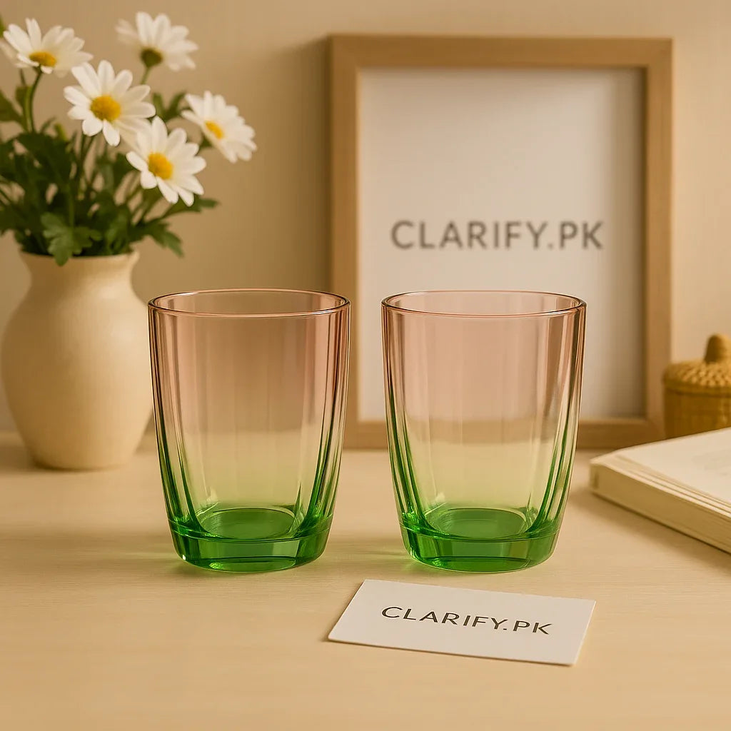 Luxury Pink and Green Glass Tumblers - Set of 2 - Clarify.pk