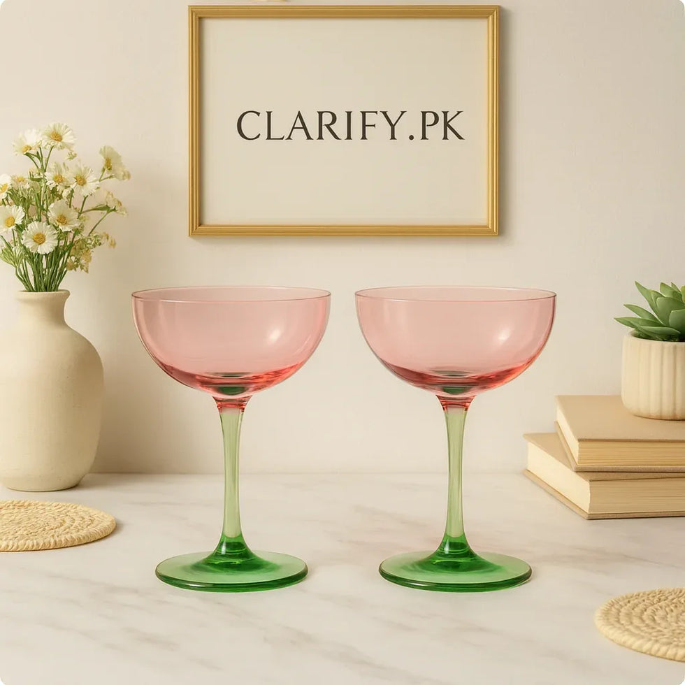 Elegant Pink & Green Coupe Glass Set - 2pc Elegant