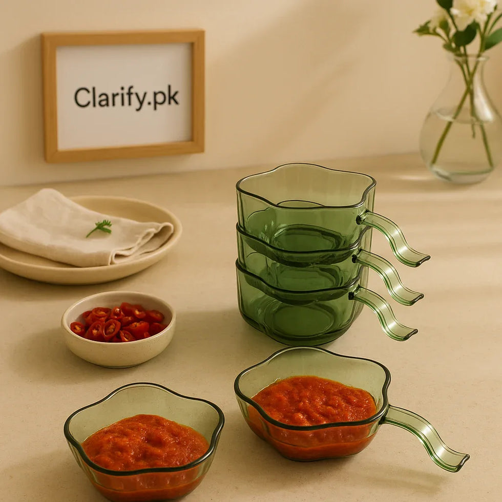 Transparent sauce dip 6 bowls set - green glass - Clarify.pk