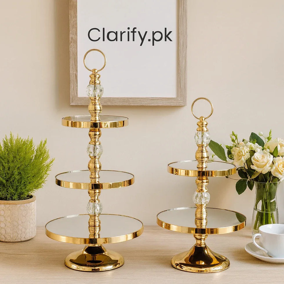 Gold Crystal Tiered Dessert Stand – Elegant 2 & 3 Layer Serving Tray Set