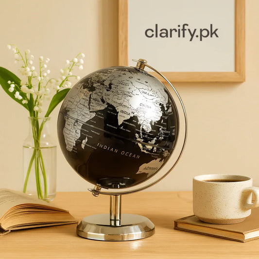 Luxury Decorative World Globe – Black & Silver Edition - Clarify.pk