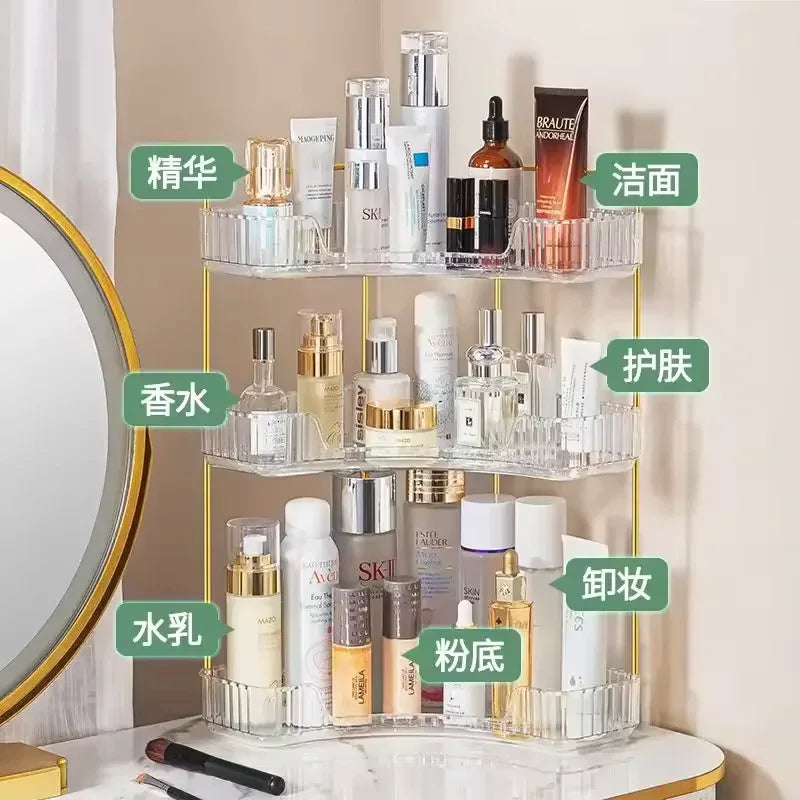 3 Tier Cosmetics Organizer with Gold Finish