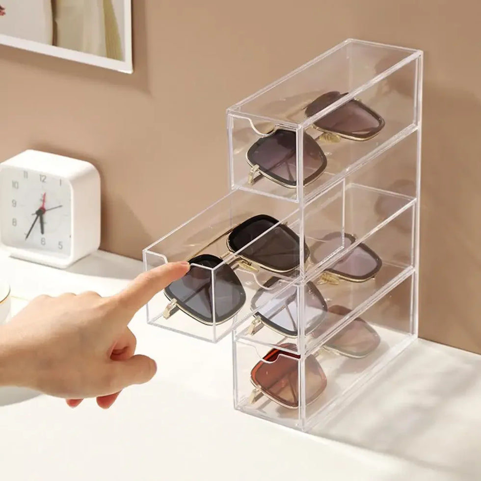 Clear Sunglasses Storage Box with Drawers