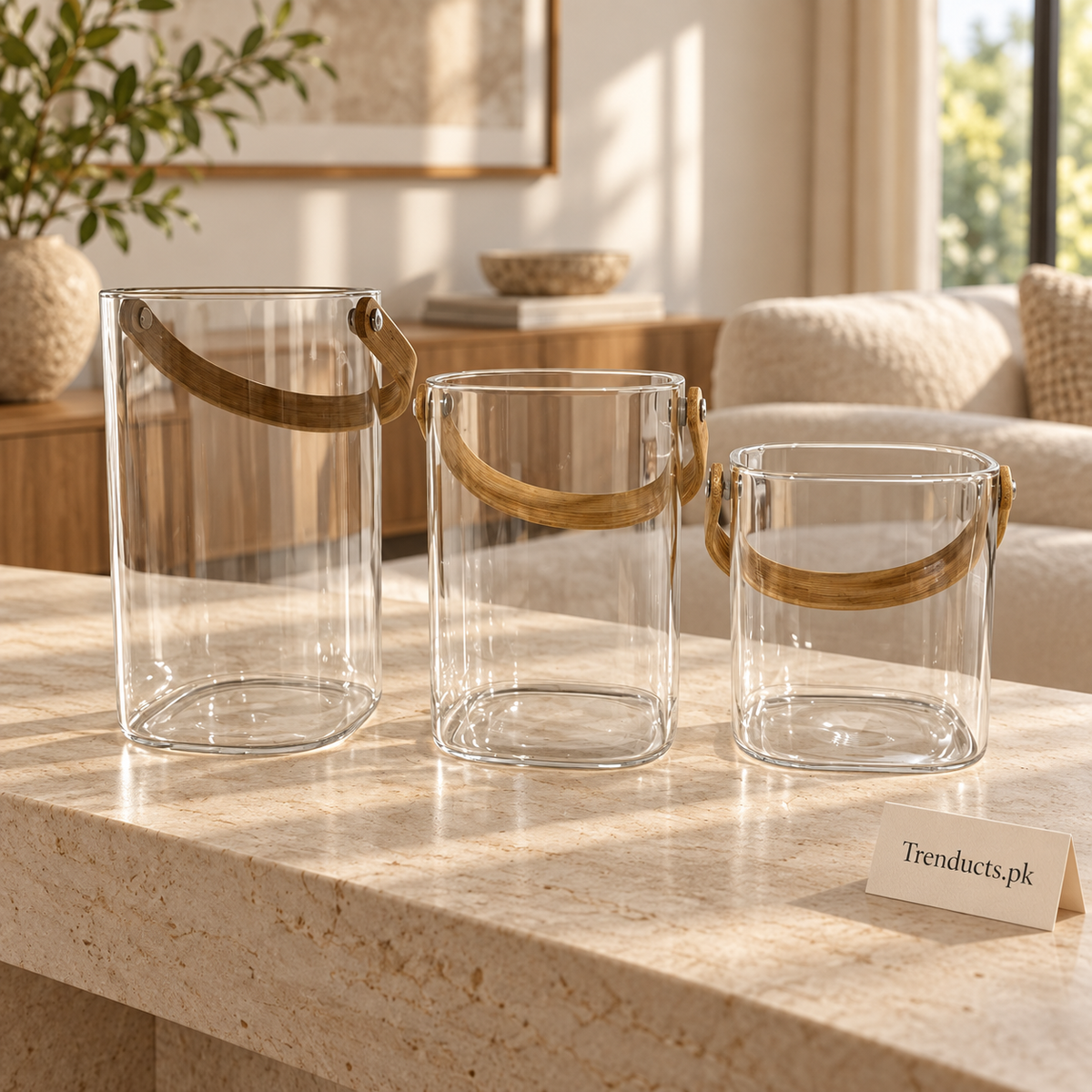 Clear Glass Bucket with Curved Handle