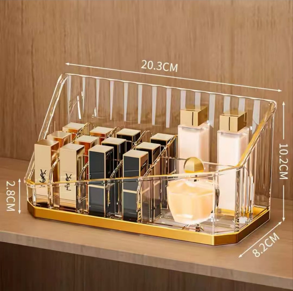Clear Gold-Trim Lipstick & Cosmetic Organizer