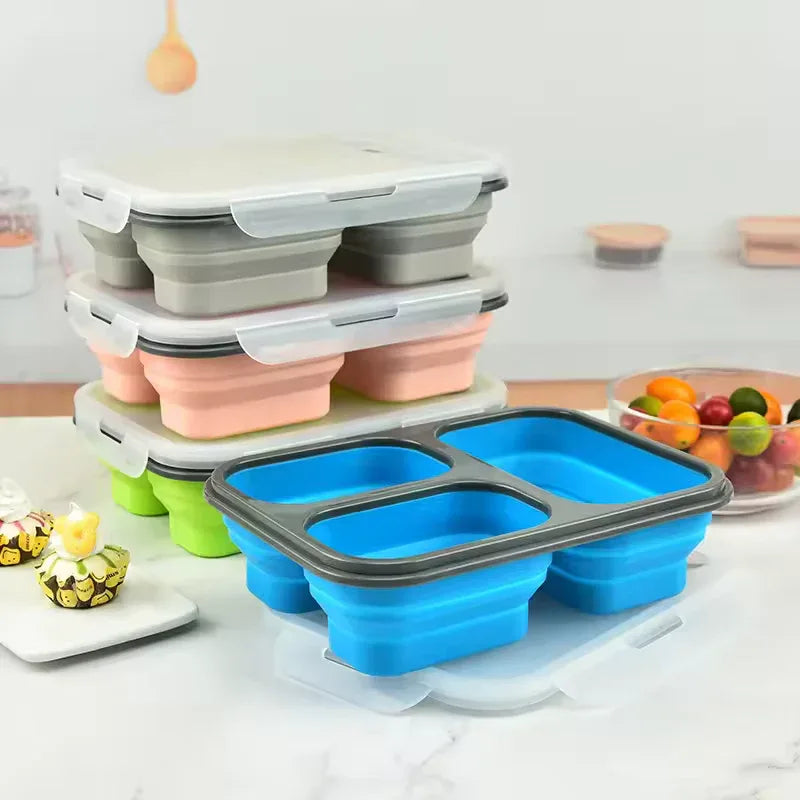 Collapsible Silicone Lunch Box with Compartments