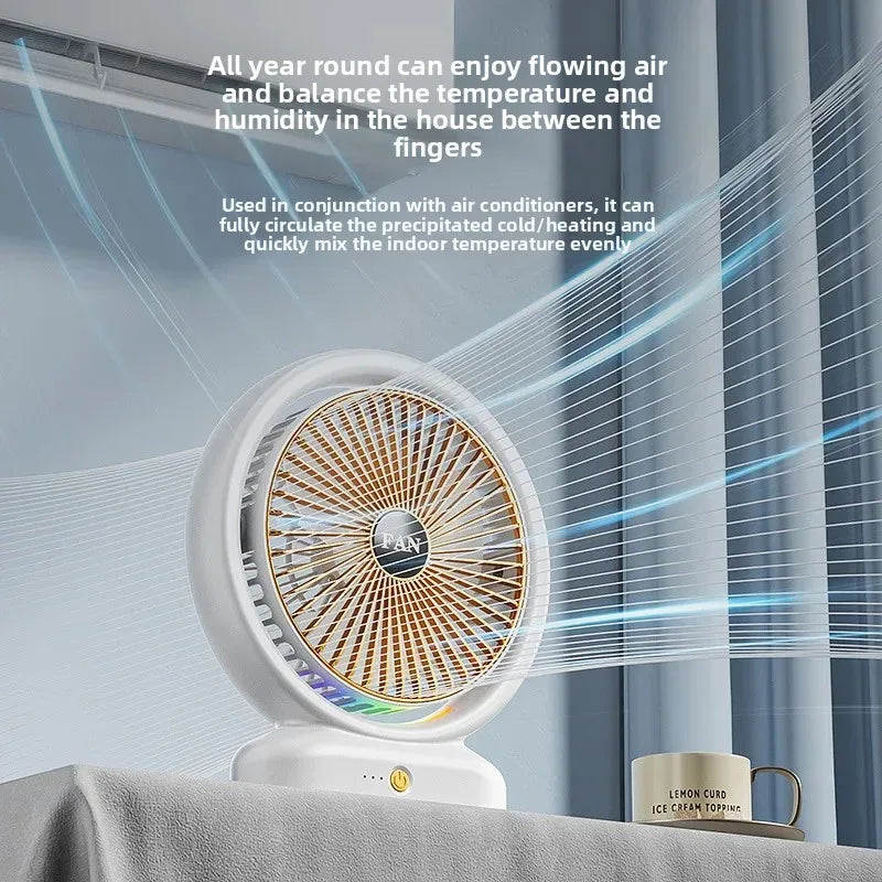 Colorful LED Desk Fan with Air Circulation - Clarify.pk