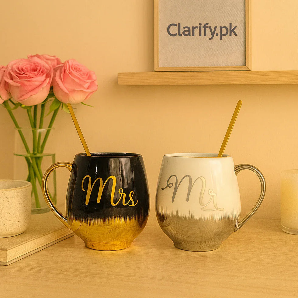 Couple Ceramic Mugs Gift Set - Mr & Mrs Design - Clarify.pk