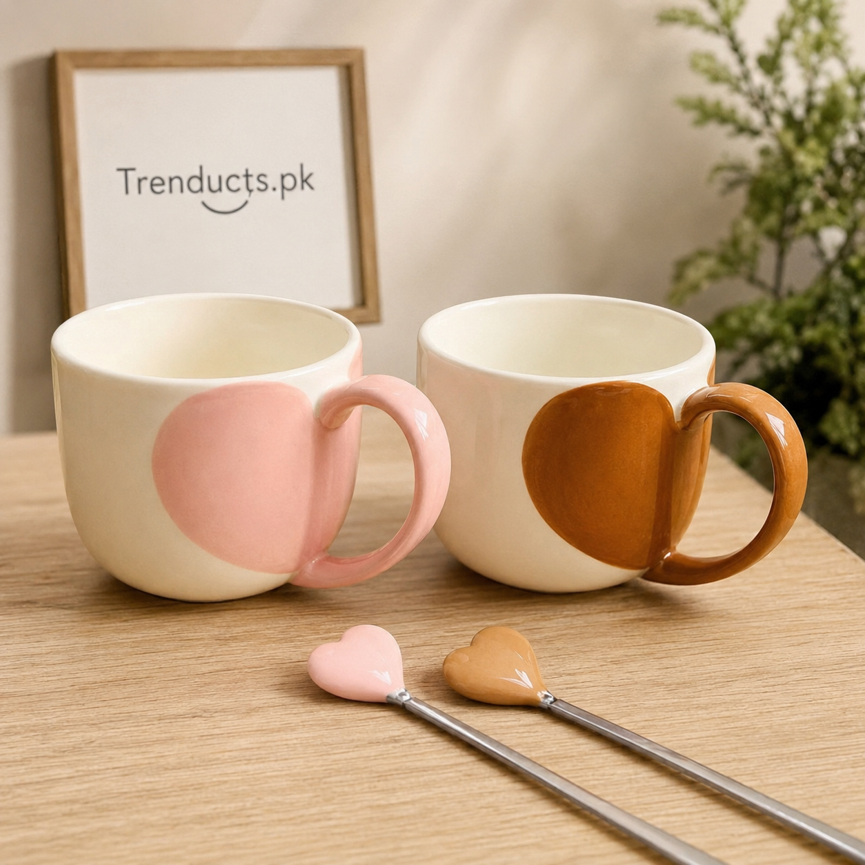 Couple Heart Mug Gift Set with Spoons – 2 pieces set