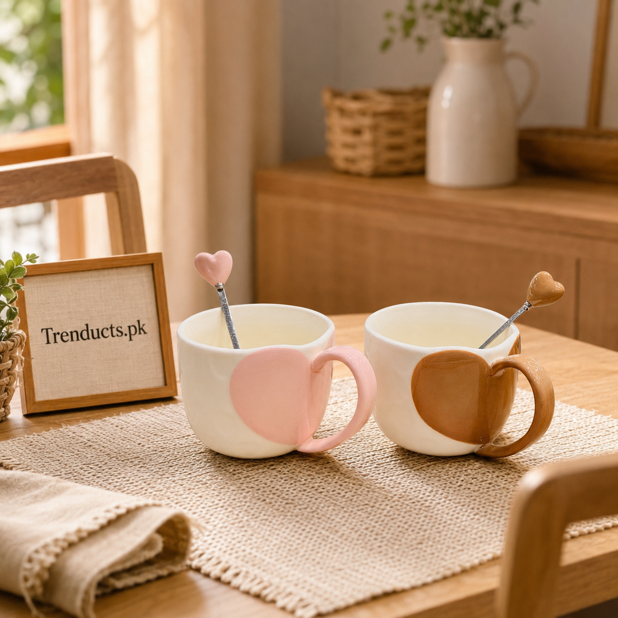 Couple Heart Mug Gift Set with Spoons – 2 pieces set