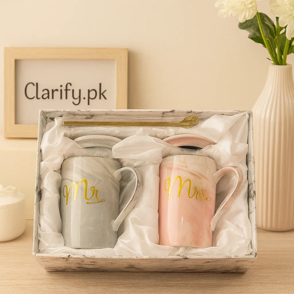 Couple Mugs Gift Set - Mr. & Mrs. Design - Clarify.pk