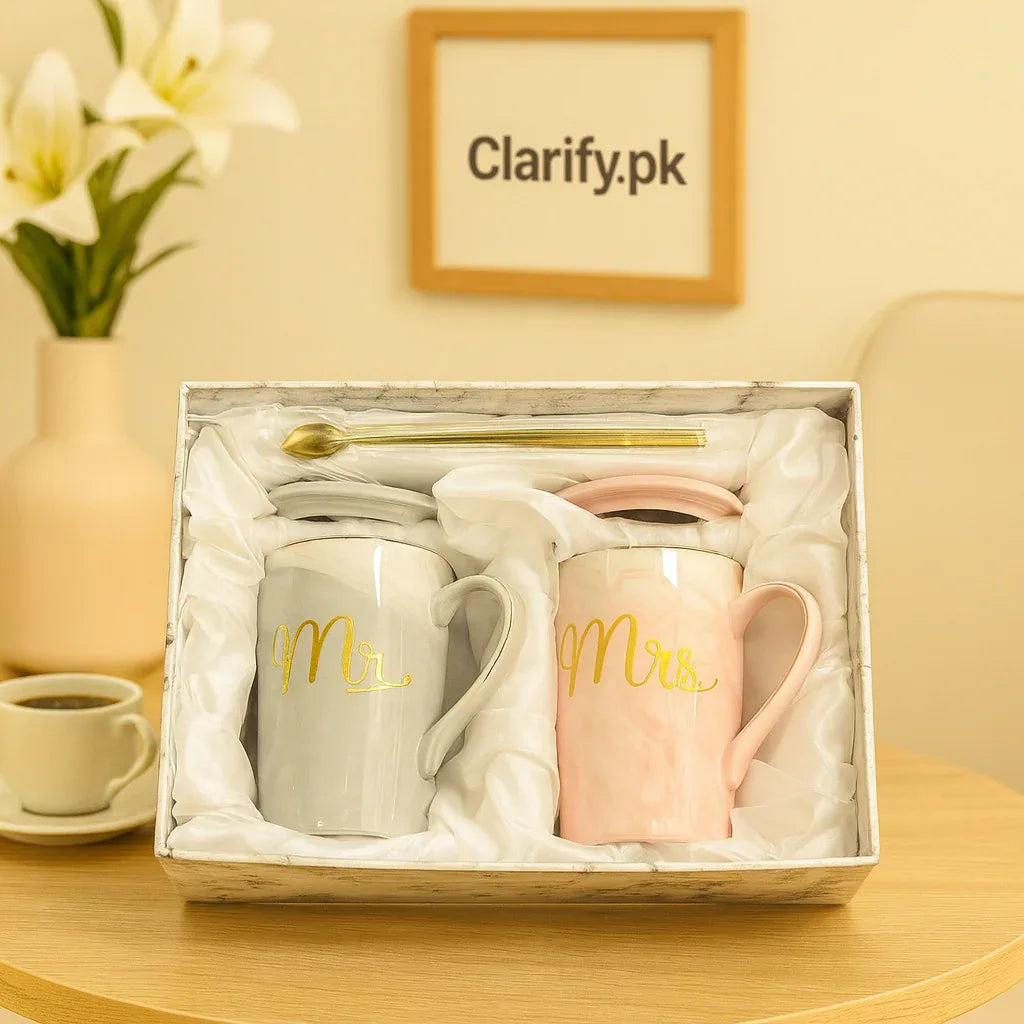 Couple Mugs Gift Set - Mr. & Mrs. Design - Clarify.pk
