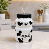 Cow Print Ceramic Milk Mug with Lid & Straw