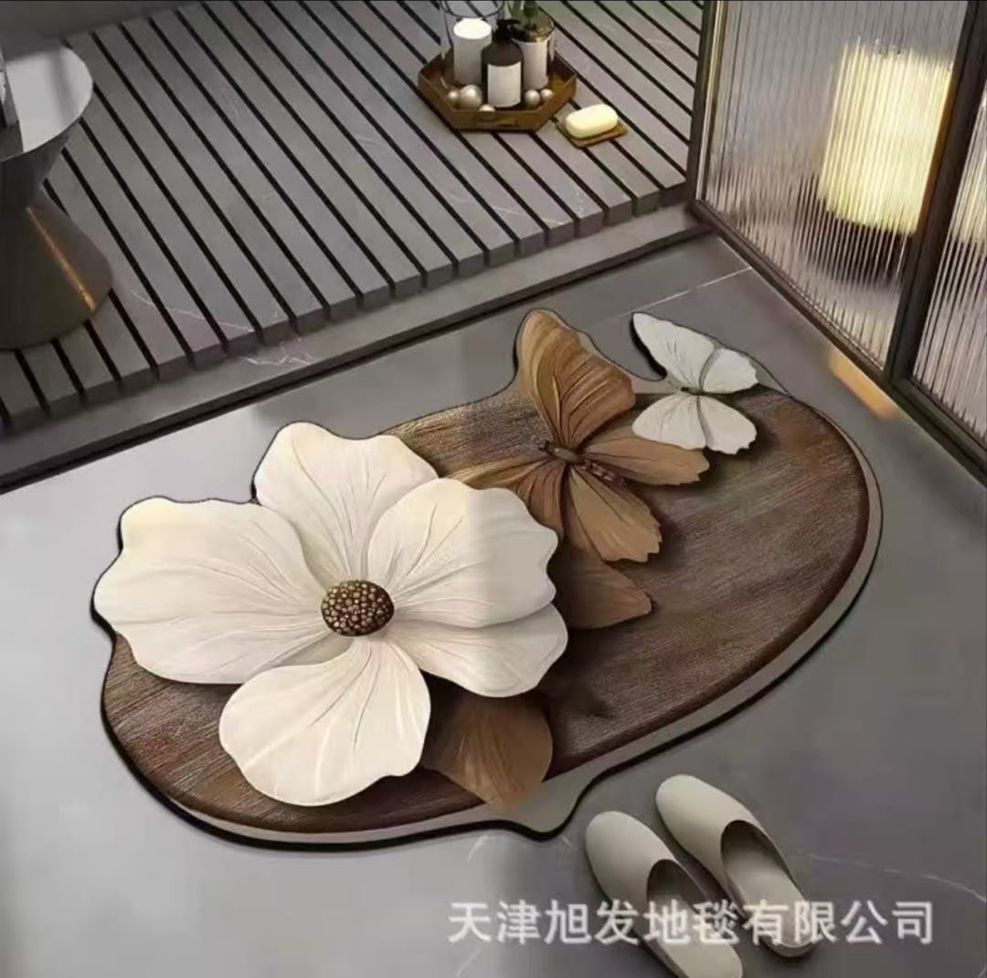 Cream Flower & Butterfly Washroom Mat