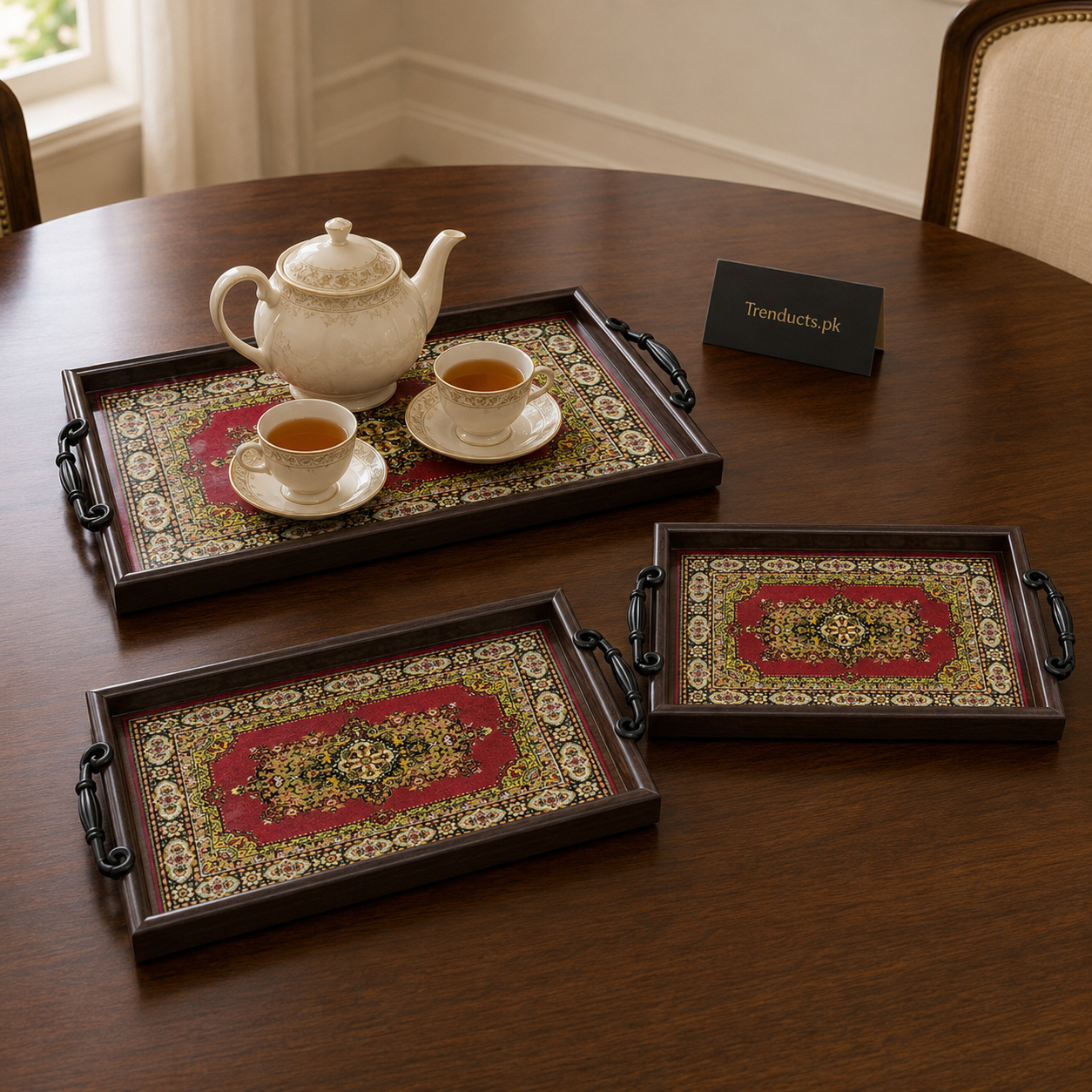 Crimson Persian Medallion 3-Piece Fibre Tray Set