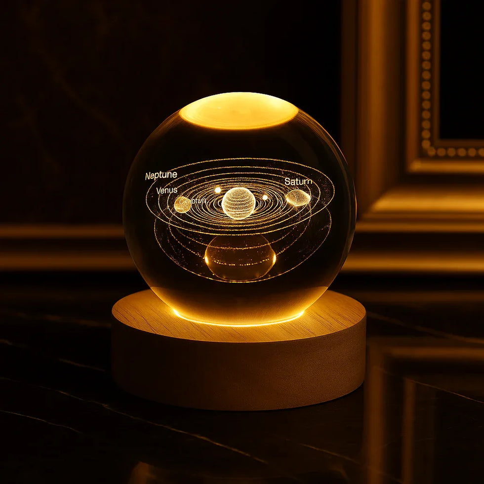 Crystal Ball LED Night Light – 3D Galaxy Planet & Moon Lamp (Random design) - Clarify.pk