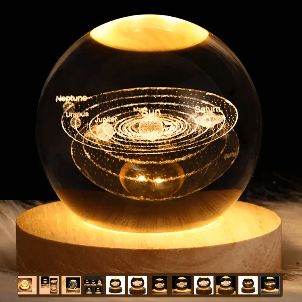 Crystal Ball LED Night Light – 3D Galaxy Planet & Moon Lamp (Random design) - Clarify.pk